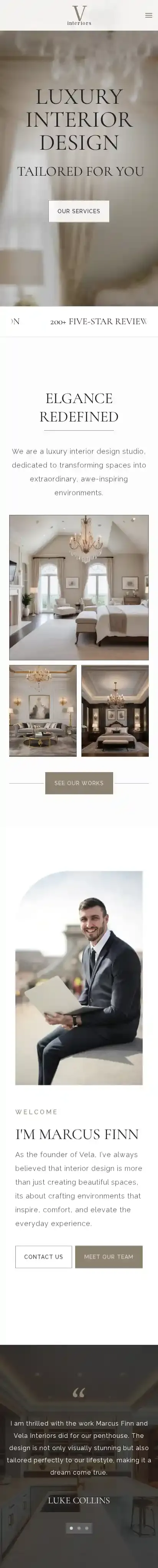 Vela home page on mobile