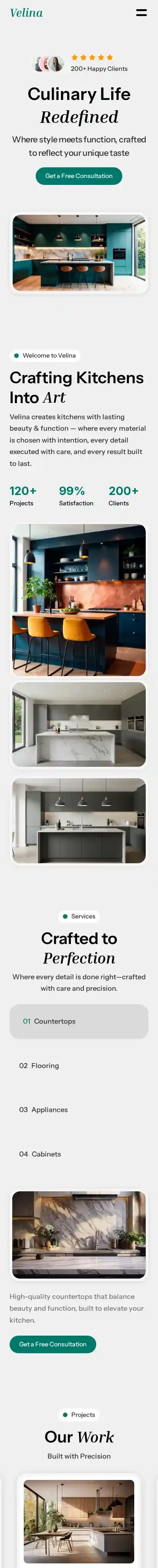 Velina home page on mobile