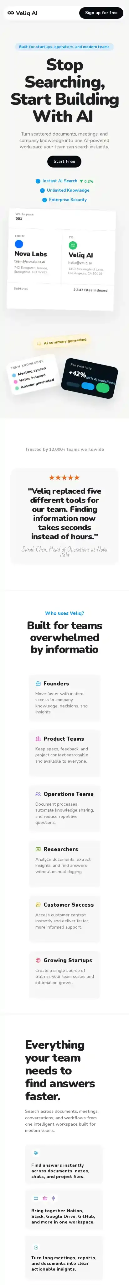 Veliq home page on mobile