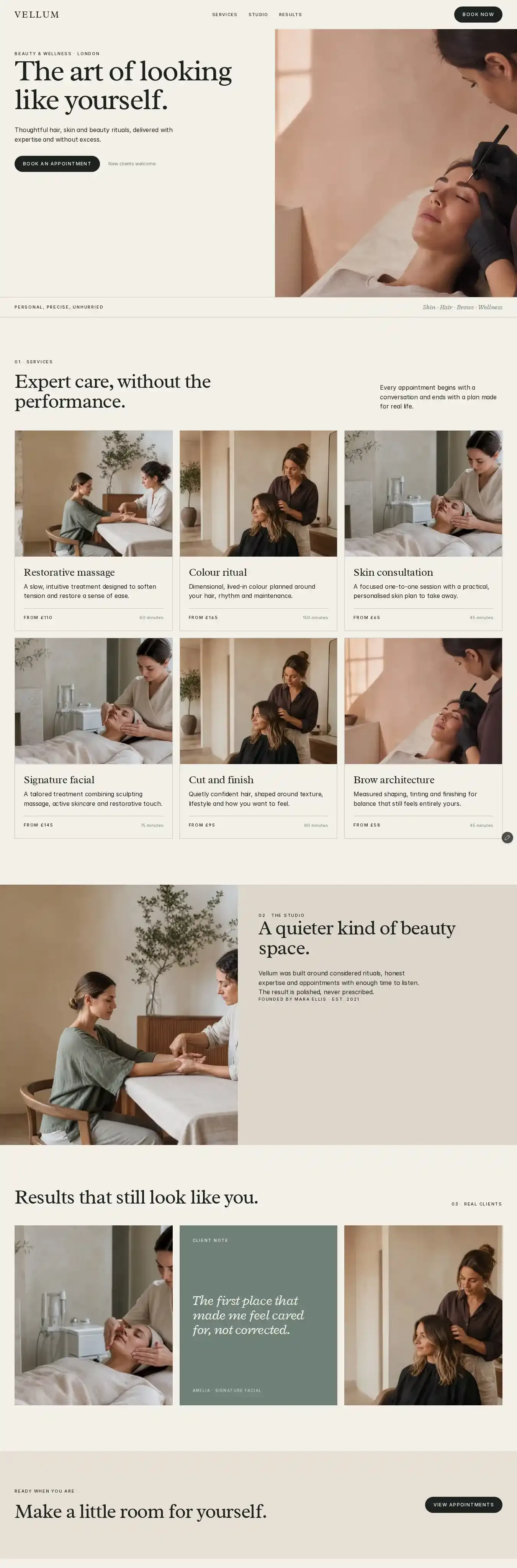Vellum Rituals home page on desktop