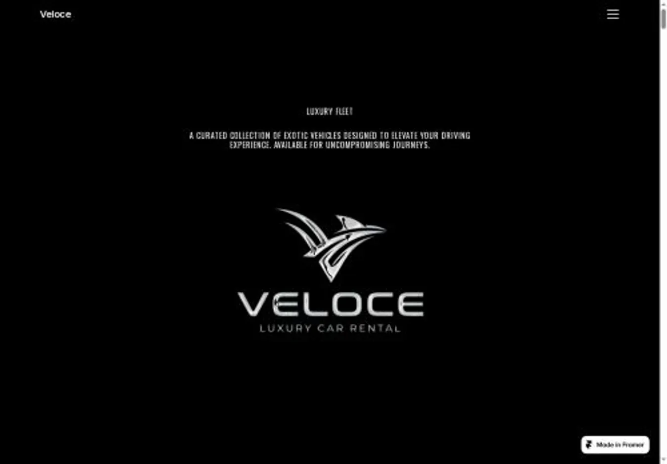 Veloce — Car Rental home page on desktop