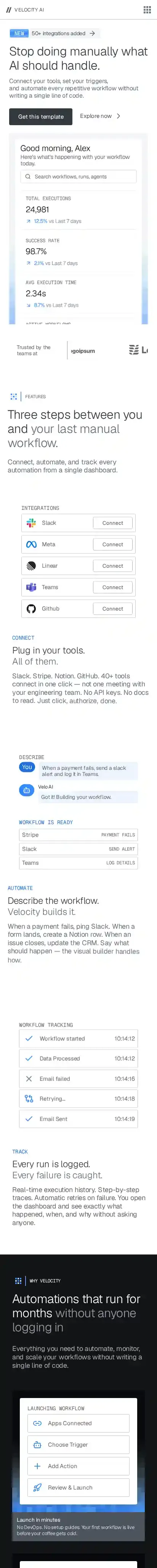Velocityai home page on mobile