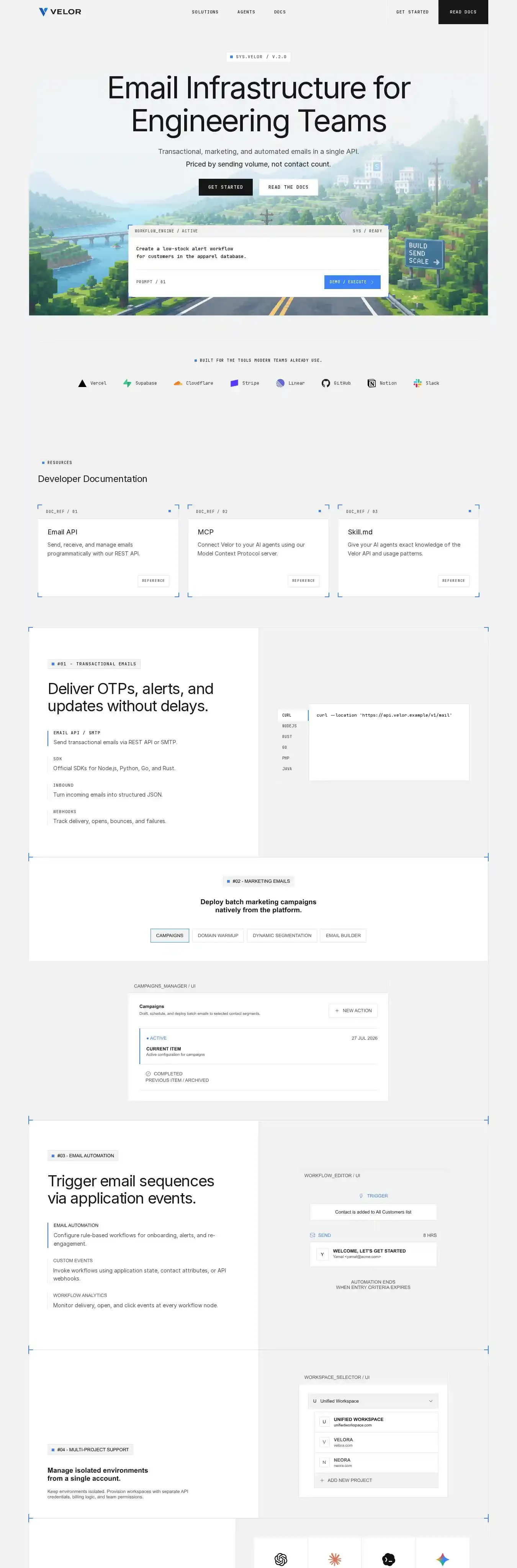 Velor Infra Landing home page on desktop