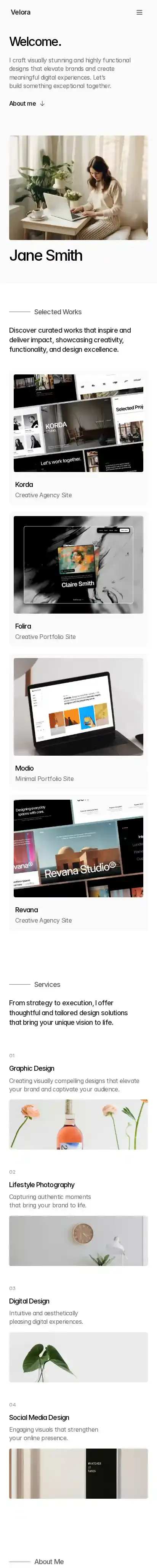 Velora home page on mobile