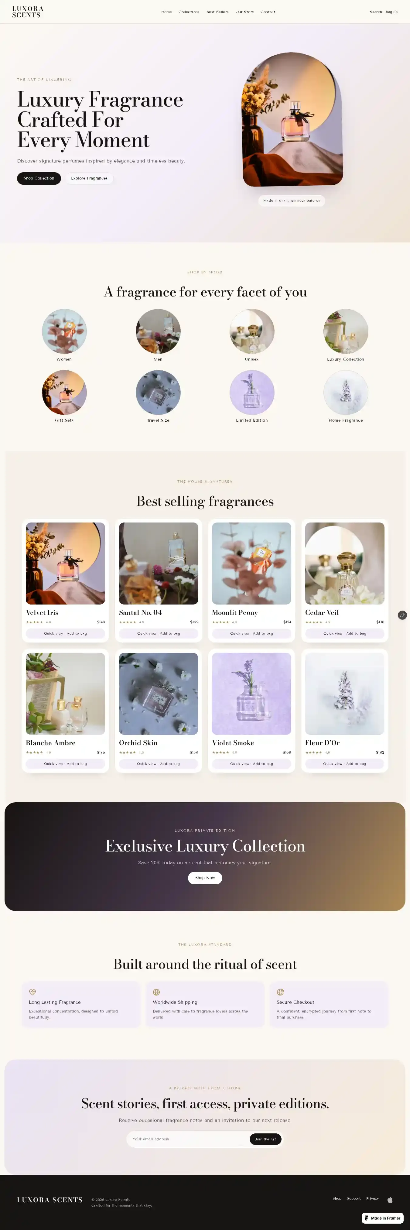 Veloura Perfume home page on desktop