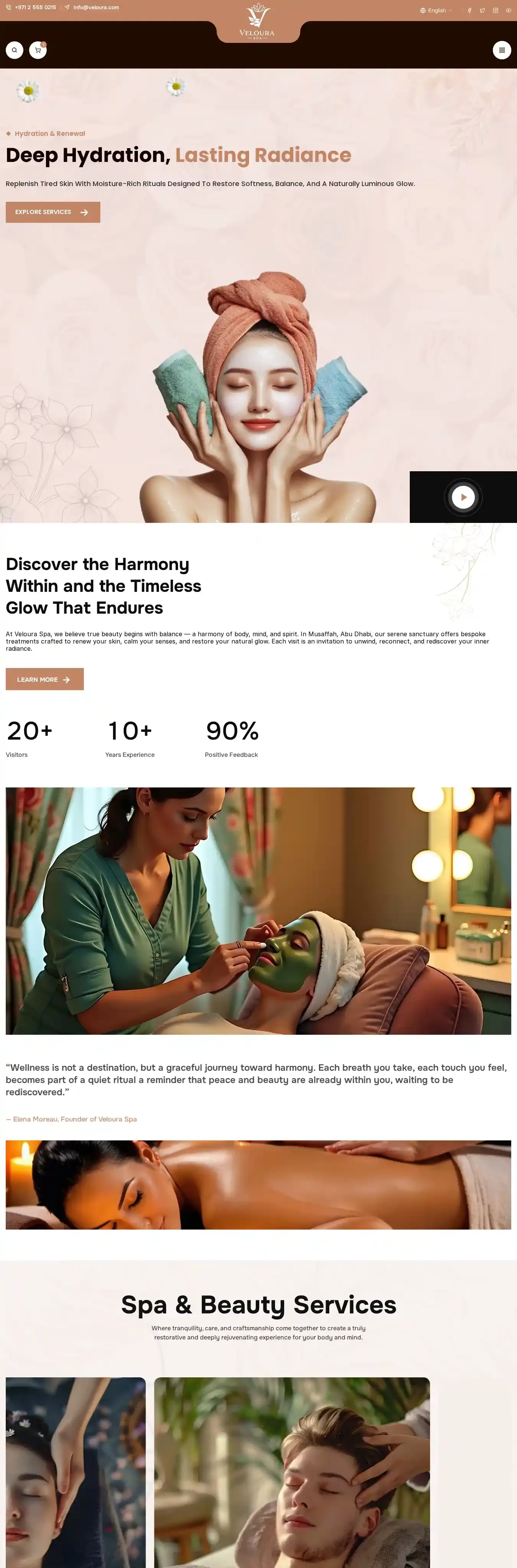 Veloura Spa home page on desktop