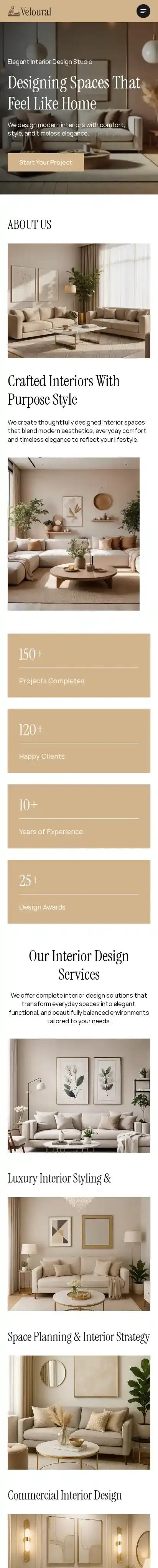 Veloural home page on mobile