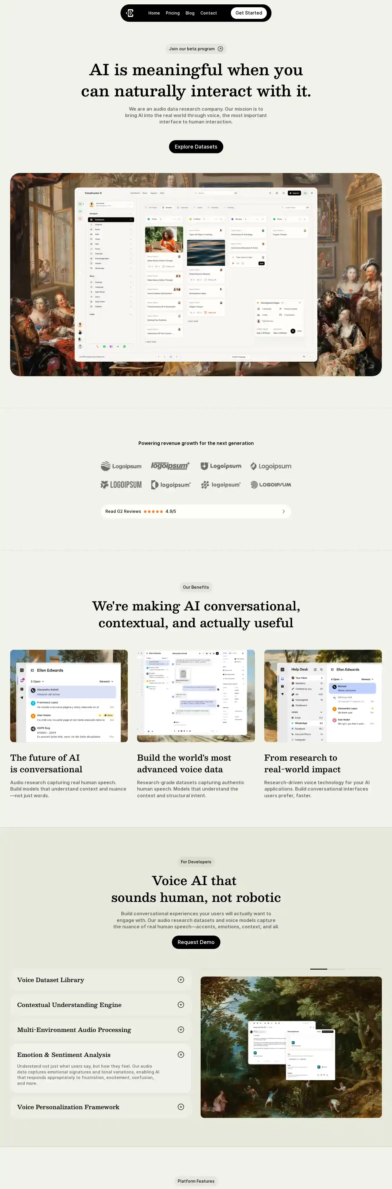 Veloxs home page on desktop