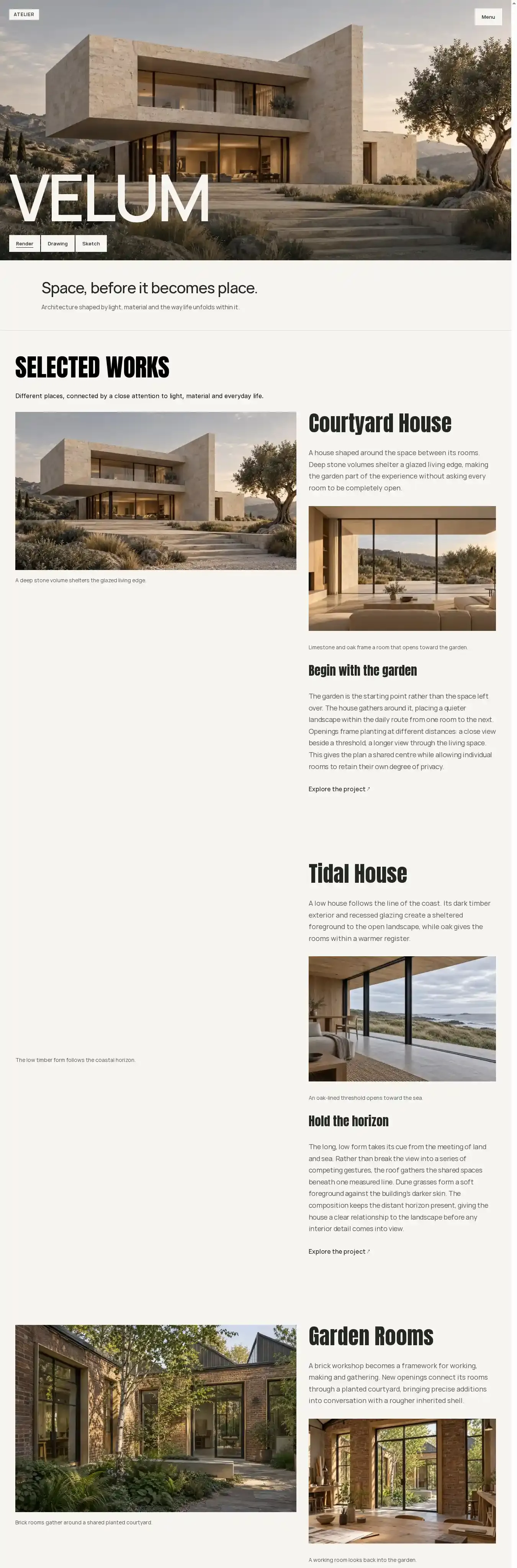 VELUM Arch home page on desktop