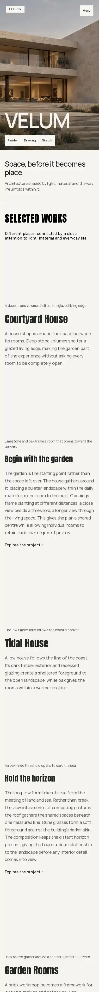 VELUM Arch home page on mobile