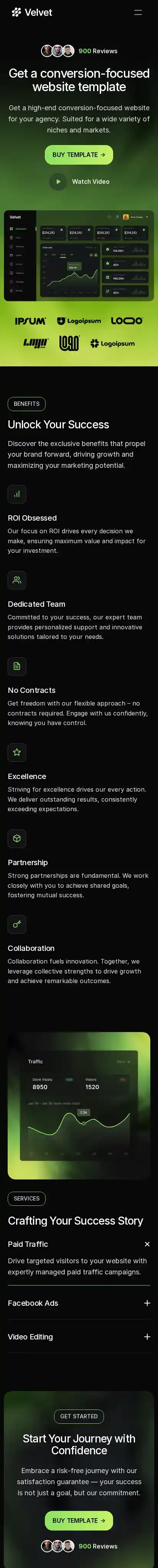 Velvet home page on mobile