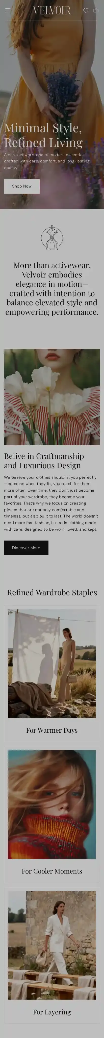 Velvoir home page on mobile