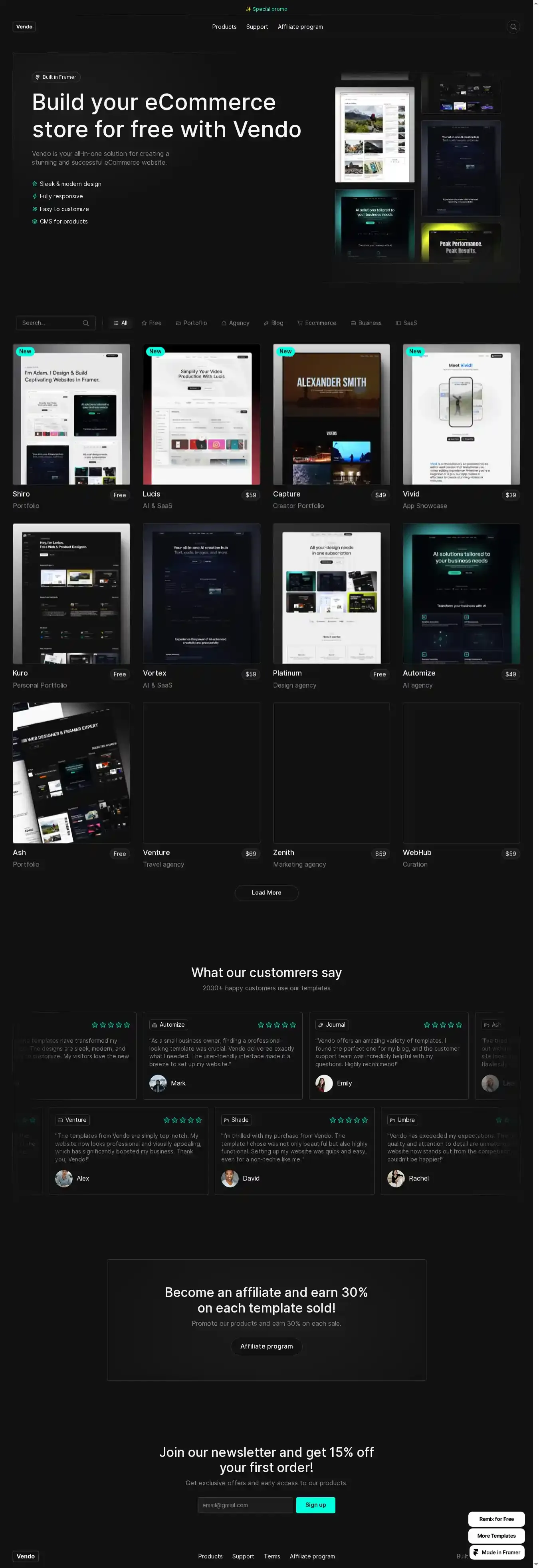 Vendo home page on desktop