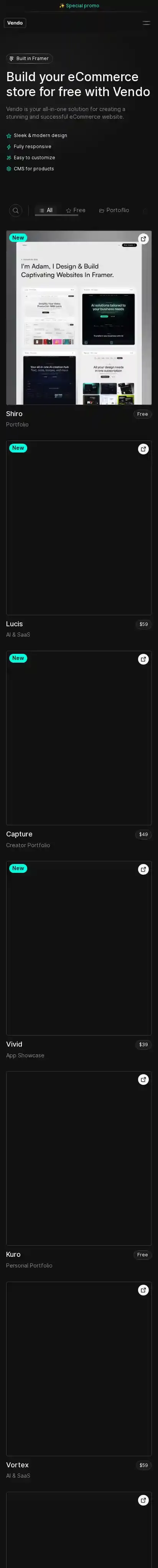 Vendo home page on mobile