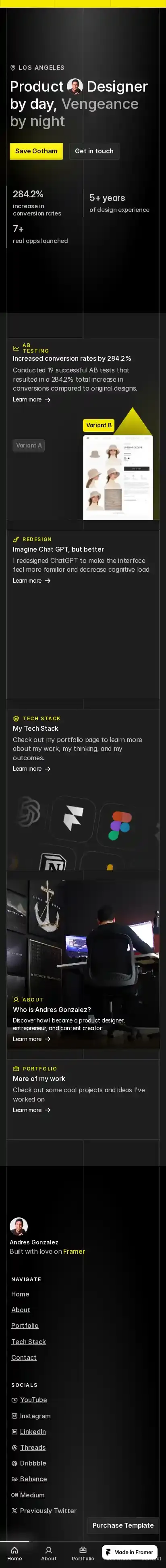 Vengeance home page on mobile