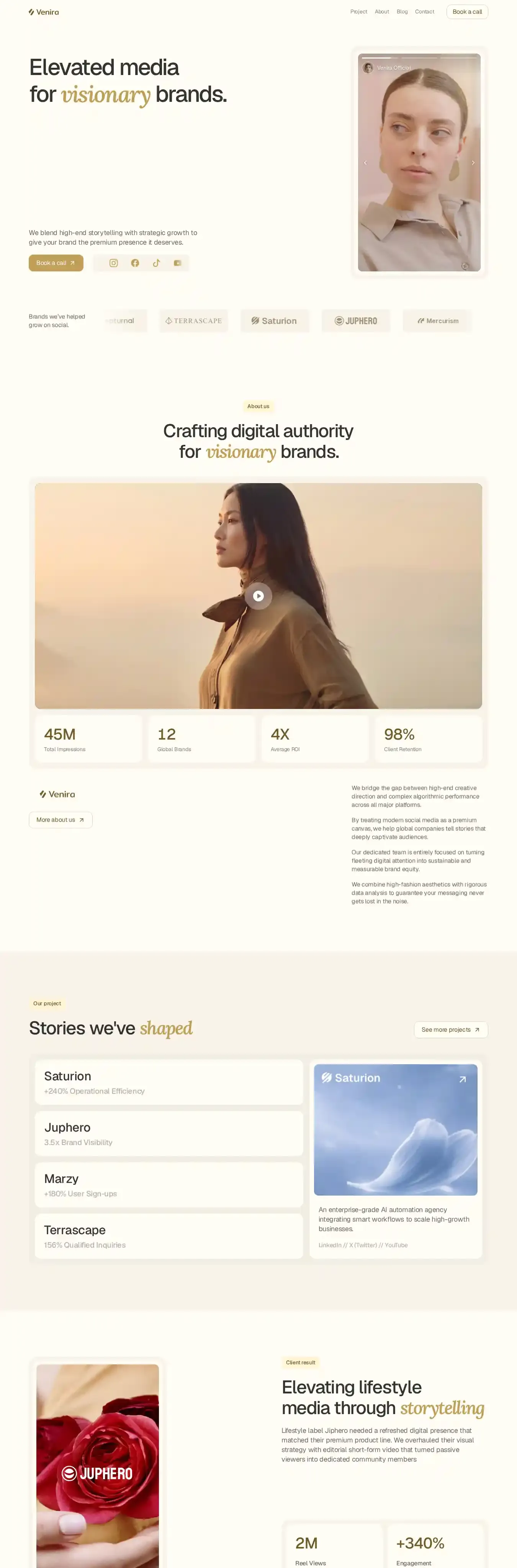 Venira home page on desktop