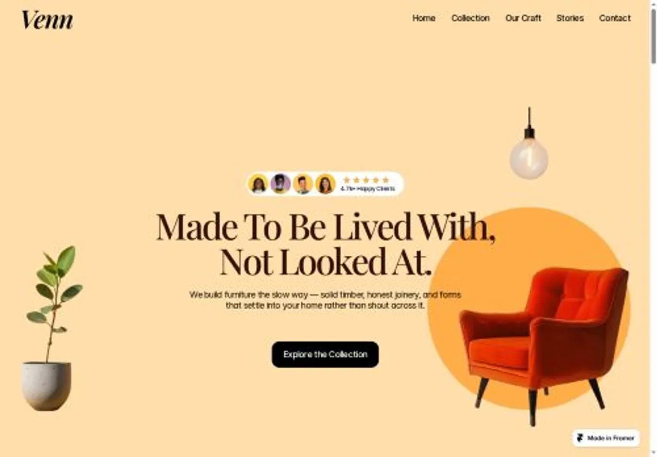 Venn Furniture home page on desktop
