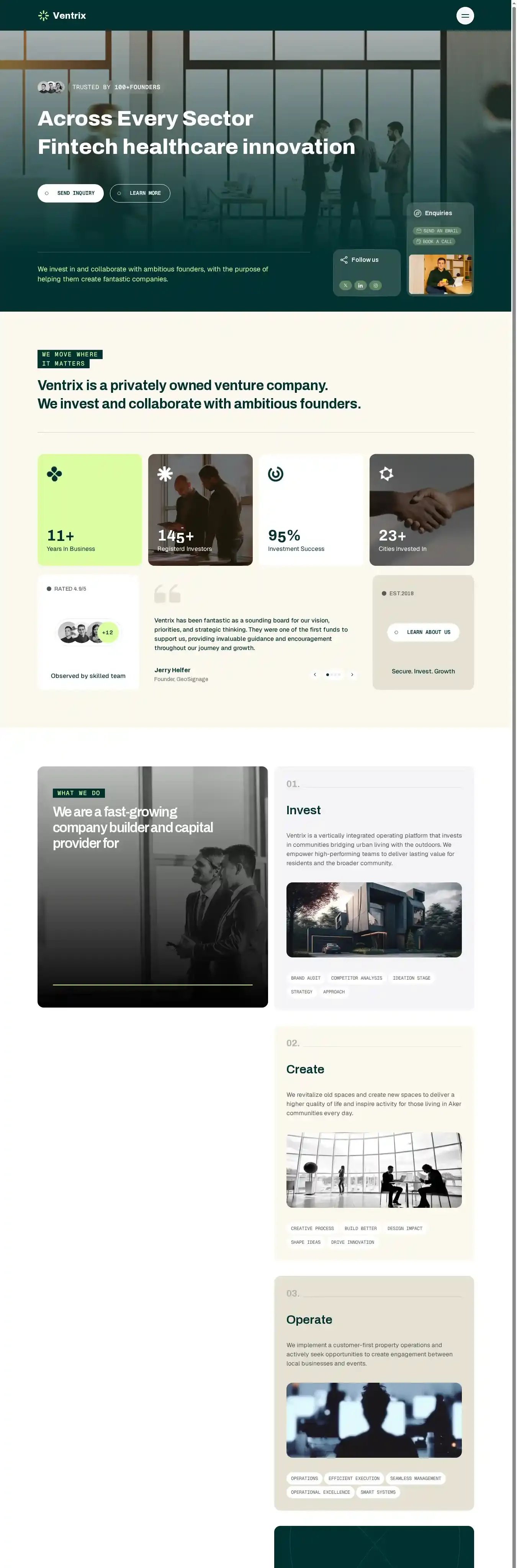 Ventrix - Venture home page on desktop