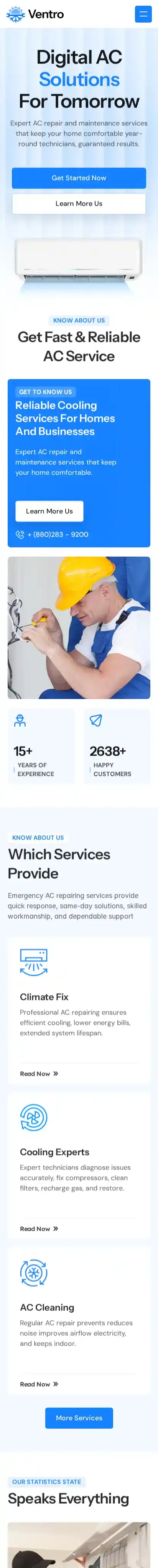 Ventrox home page on mobile
