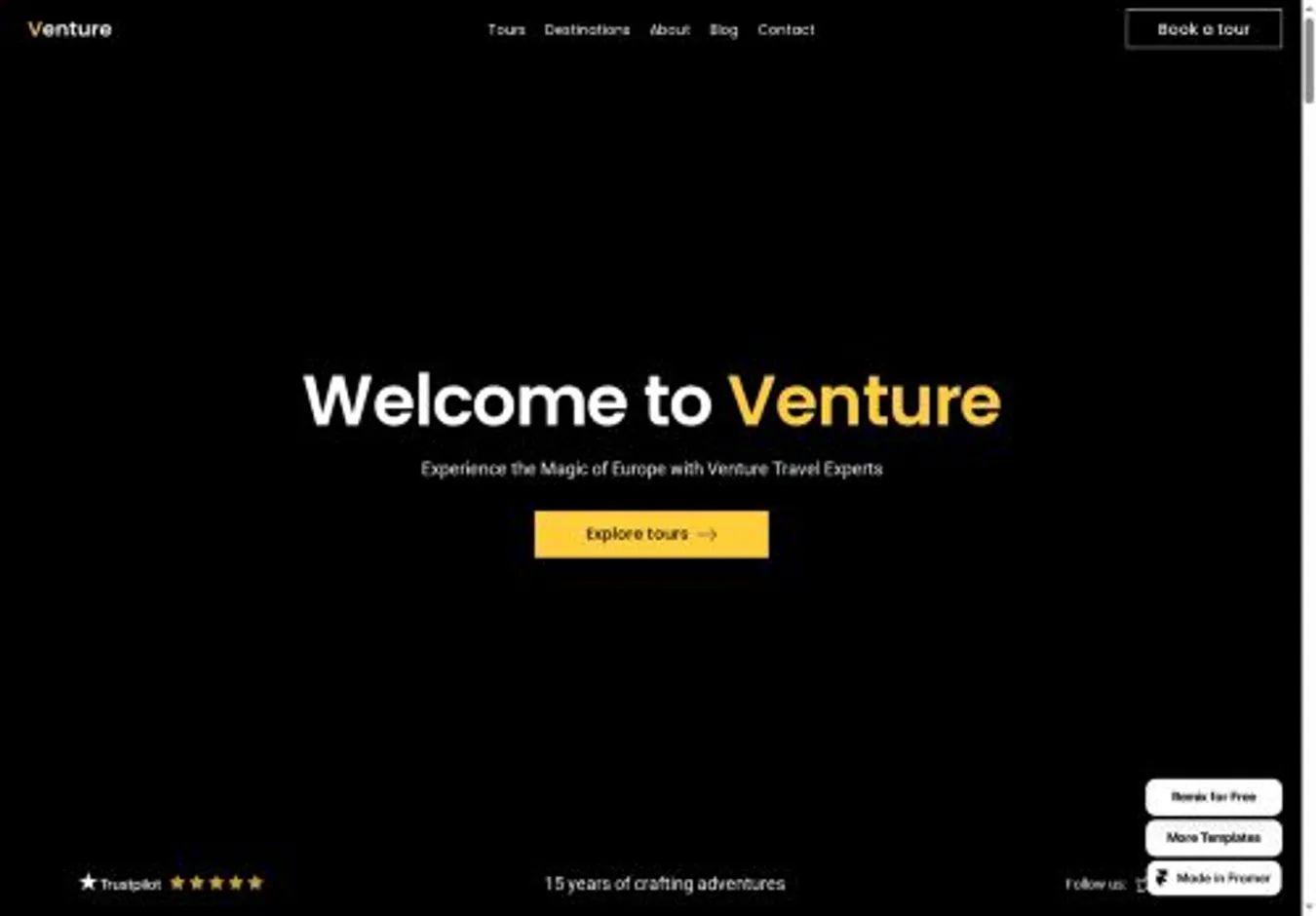 Venture home page on desktop
