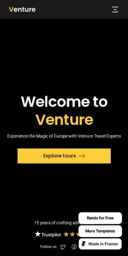 Venture home page on mobile
