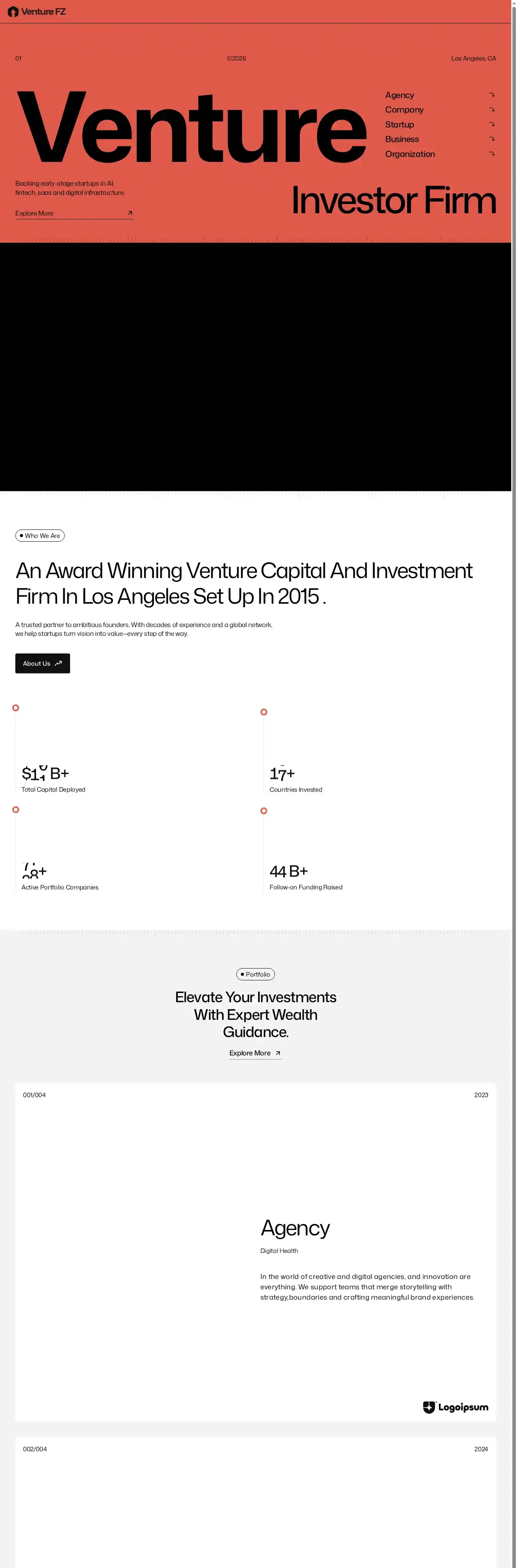 Venturefz home page on desktop