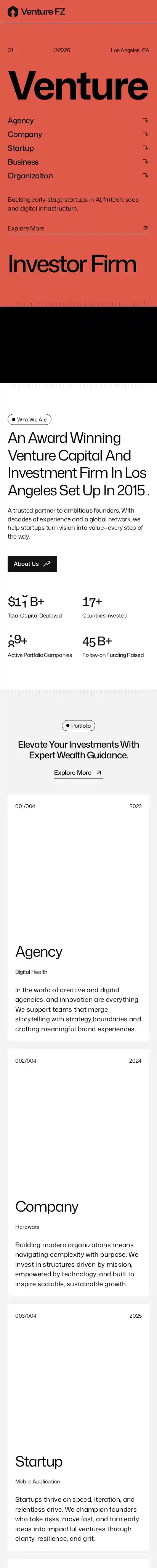 Venturefz home page on mobile