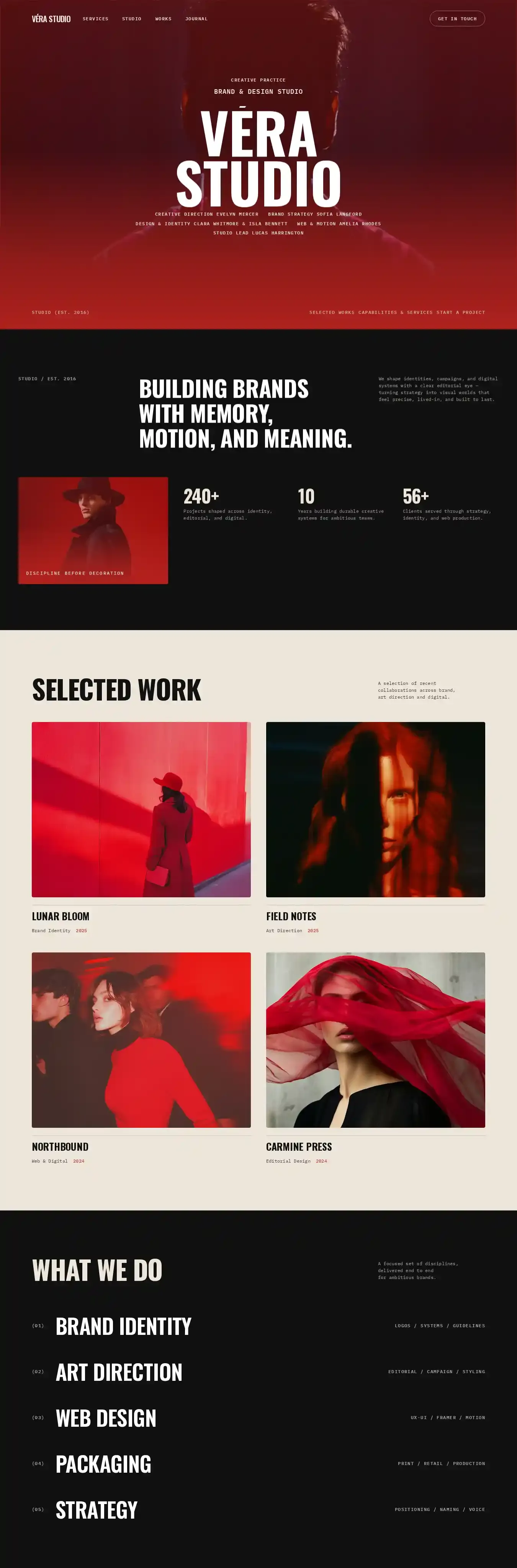 VERA STUDIO home page on desktop