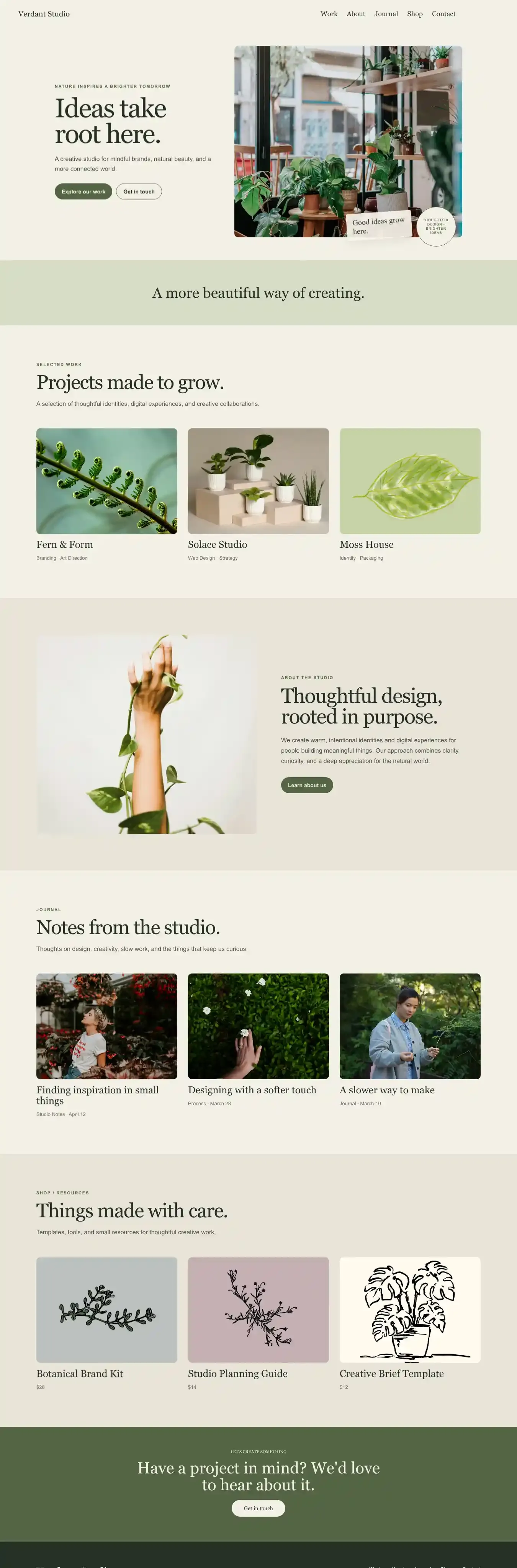 Verdant Studio home page on desktop