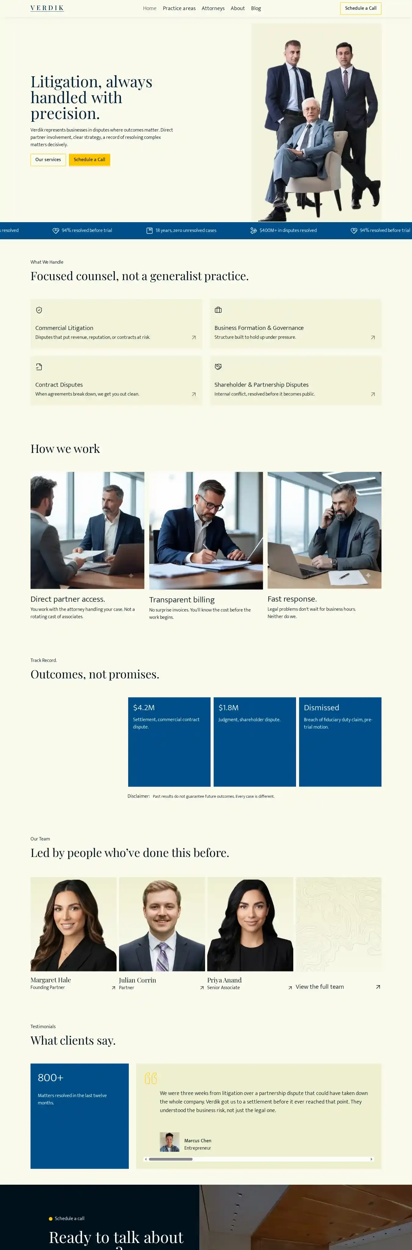 Verdik home page on desktop