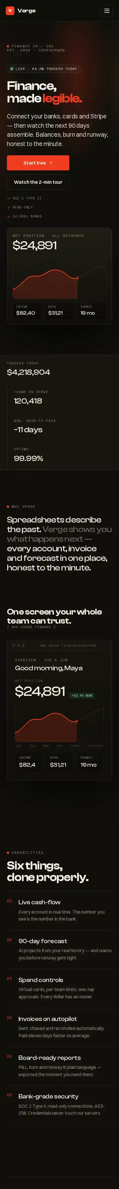Verge home page on mobile