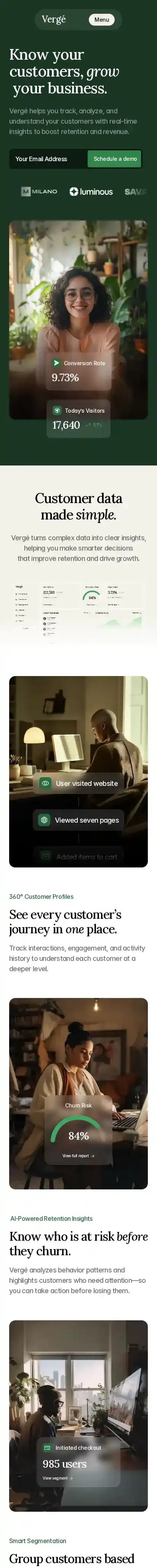 Vergé home page on mobile