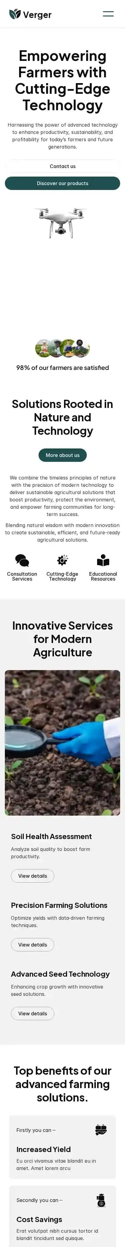 Verger home page on mobile