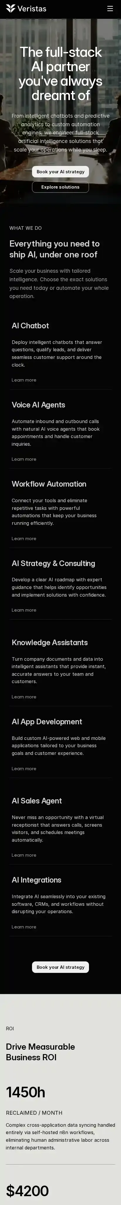 Veristas home page on mobile