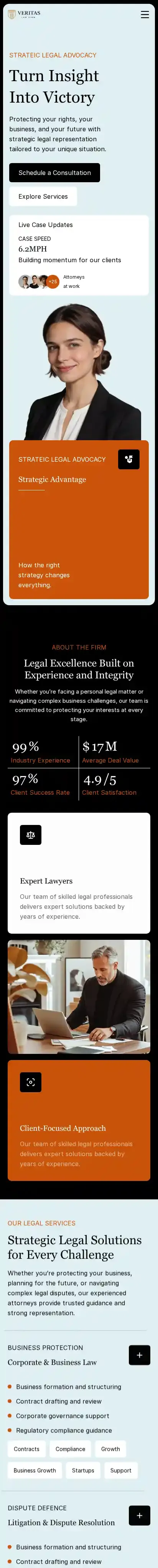 Veritas Law home page on mobile