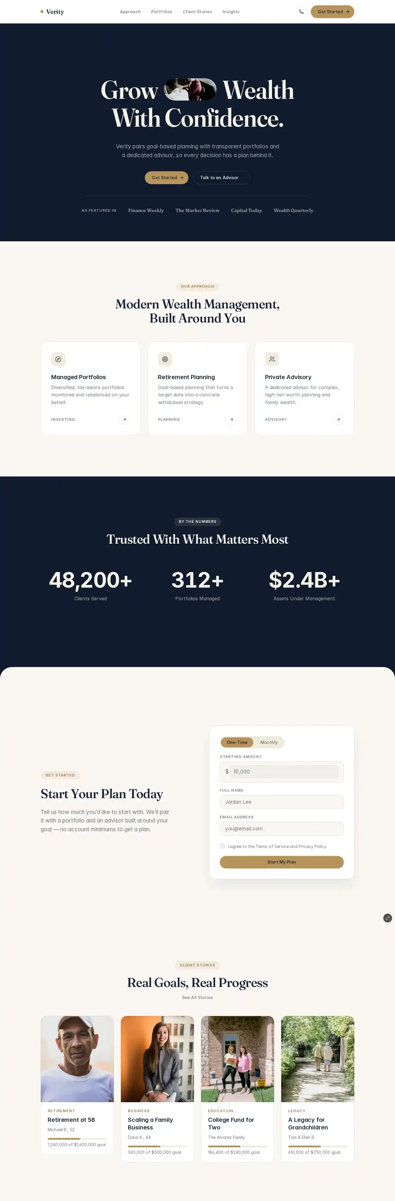 Verity Wealth home page on desktop