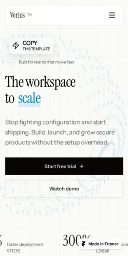 Verius home page on mobile