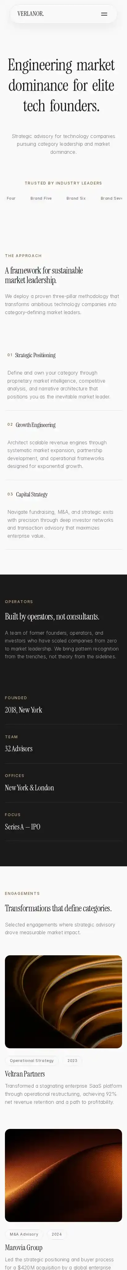 Verlanor home page on mobile