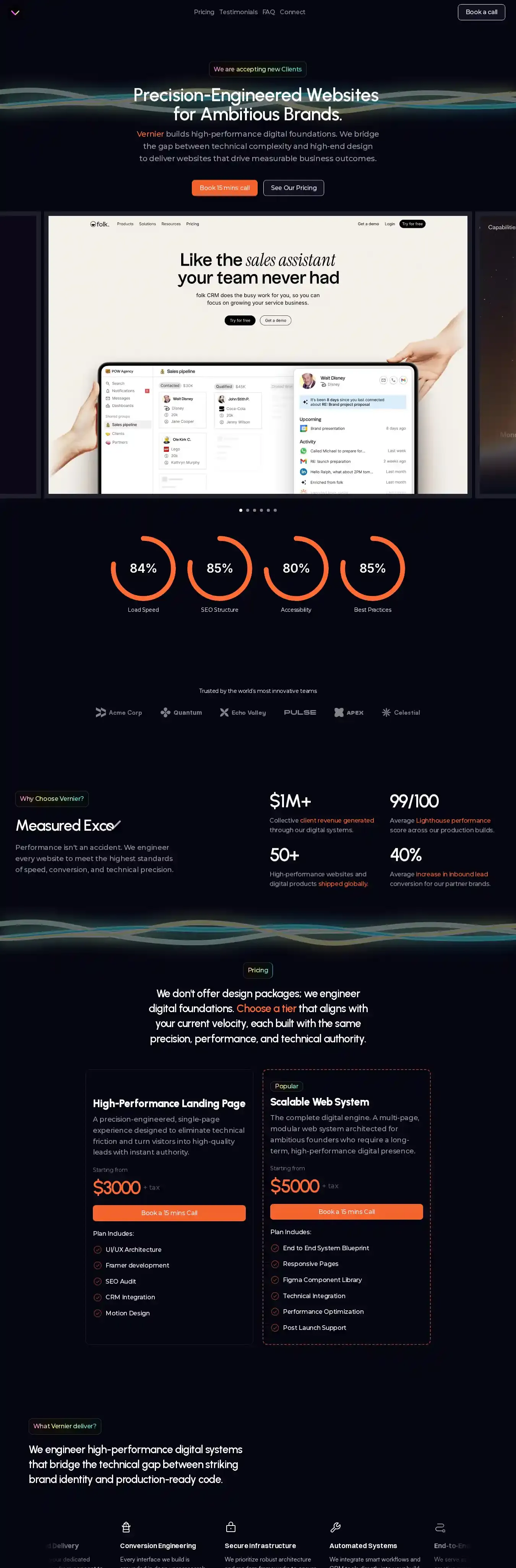 Vernier home page on desktop