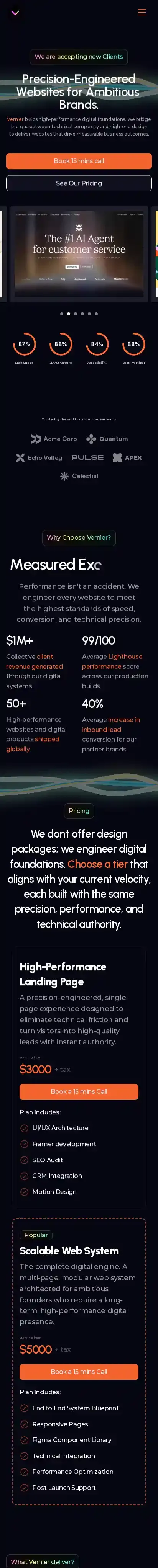 Vernier home page on mobile