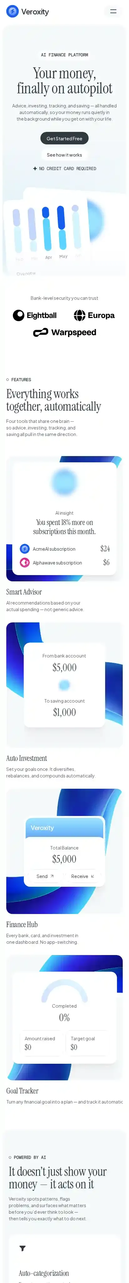 Veroxity home page on mobile