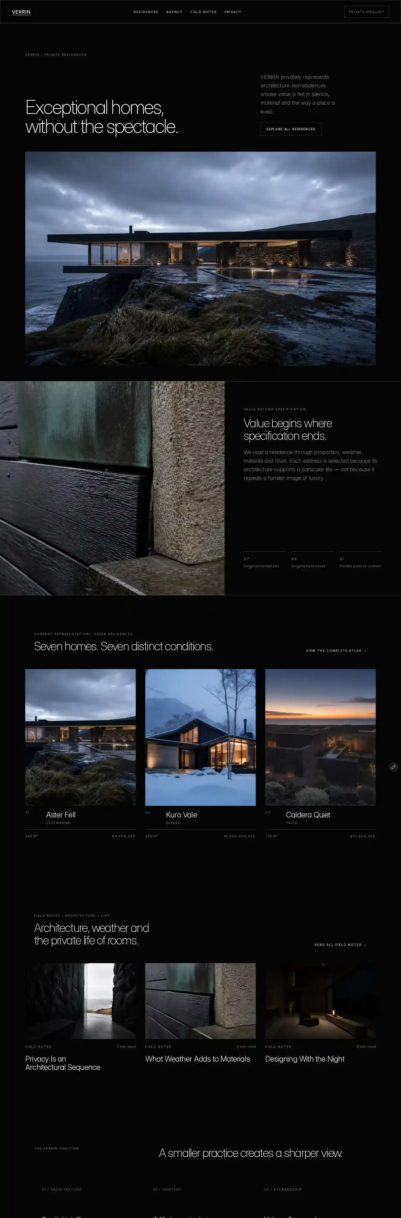VERRIN home page on desktop