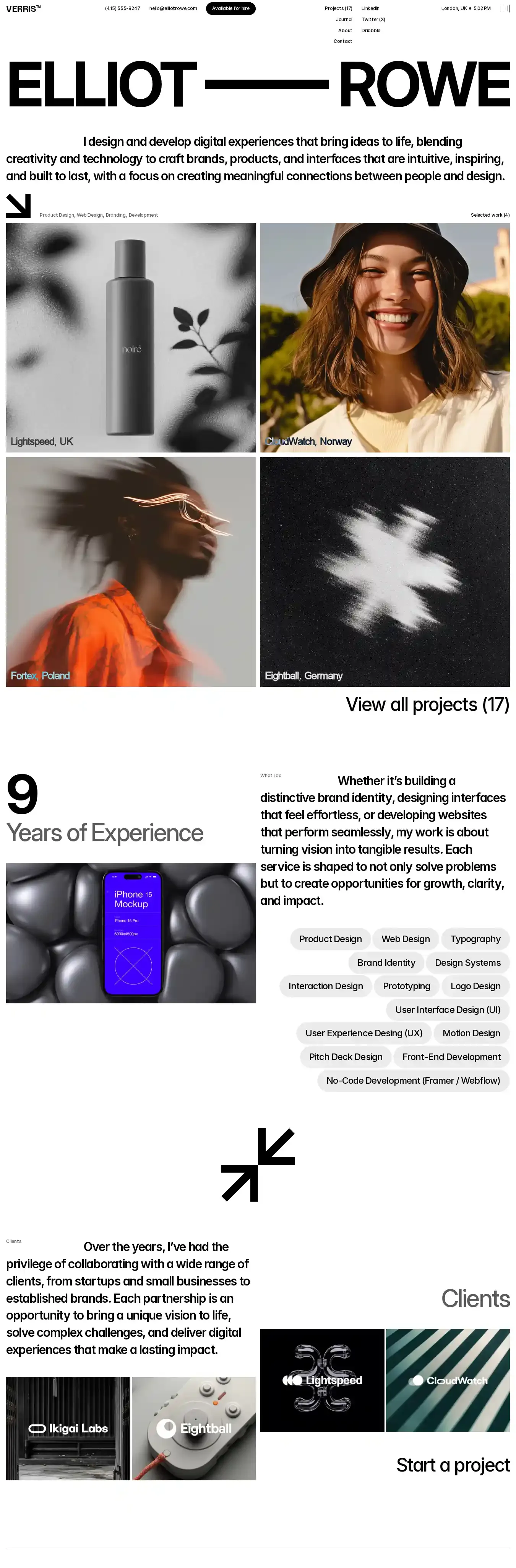 Verris home page on desktop