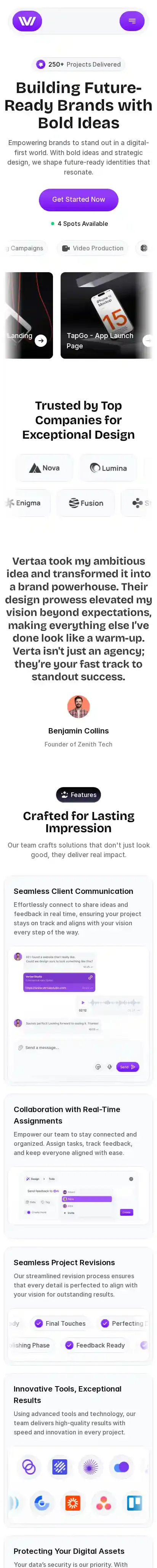 Vertaaa home page on mobile