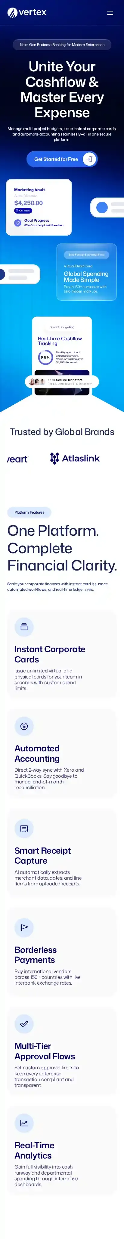 Vertex Pro 1.0 home page on mobile