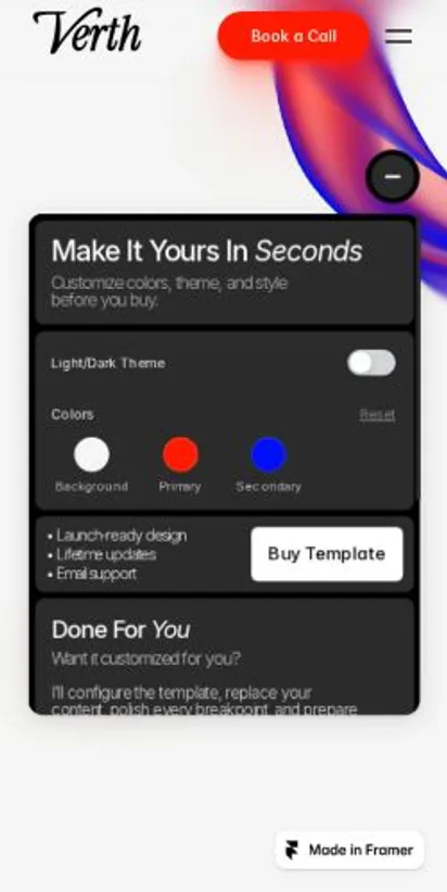Verth home page on mobile