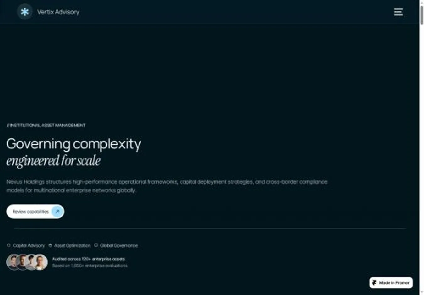 Vertix Advisory home page on desktop