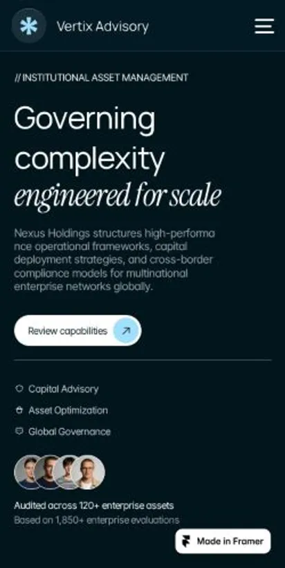 Vertix Advisory home page on mobile