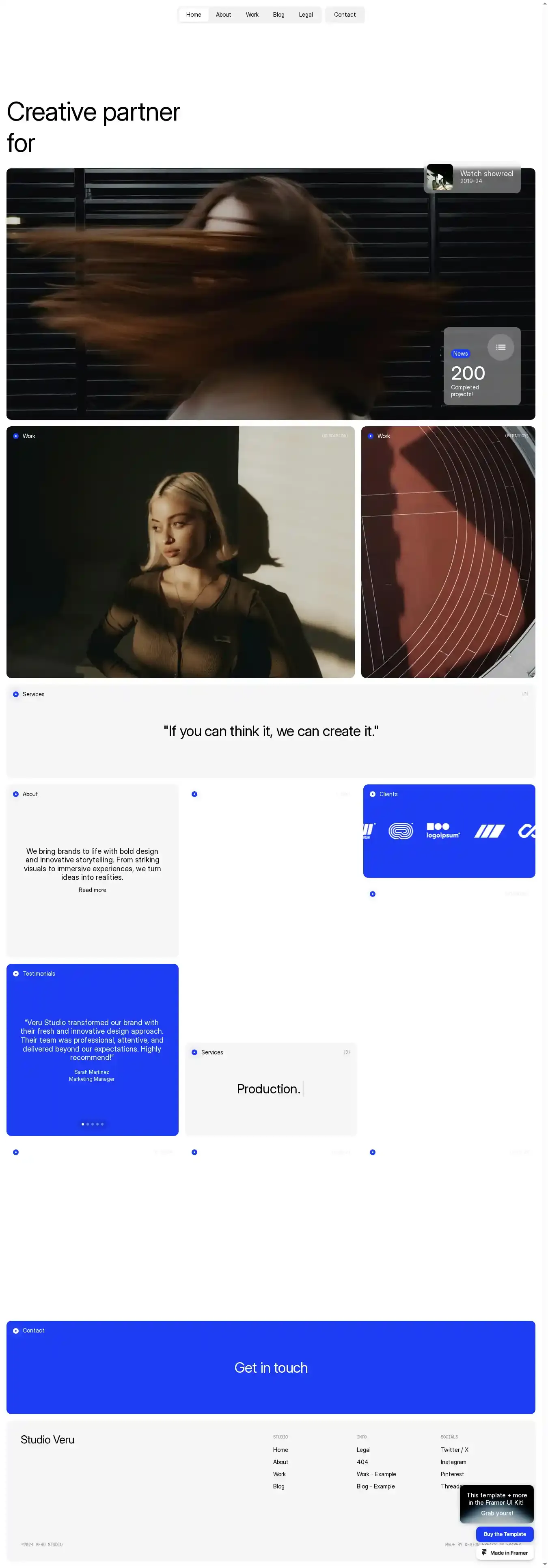 Veru Studio home page on desktop