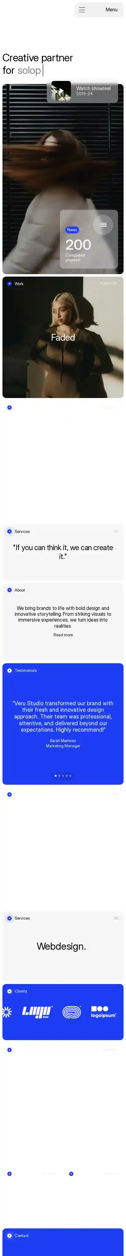 Veru Studio home page on mobile